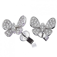 Borboleta CZ de alta qualidade pavimenta 925 brincos de prata Stud Earrings